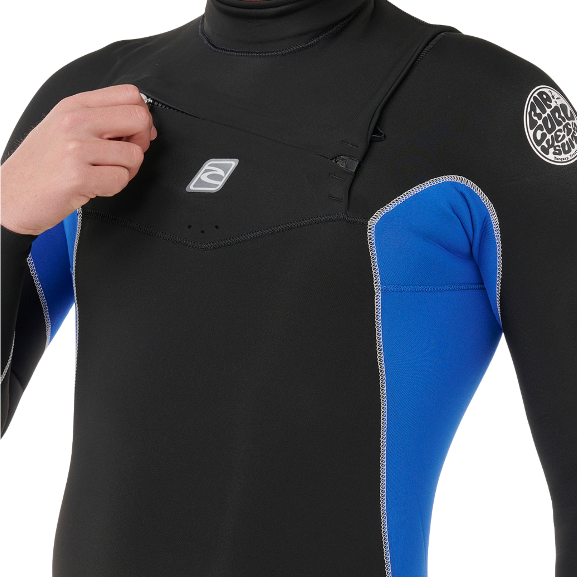 2026 Rip Curl Hommes Dawn Patrol 2mm Chest Zip Manches Longues Shorty Combinaison N&eacute;opr&egrave;ne 11QMSP - Electric Cobalt